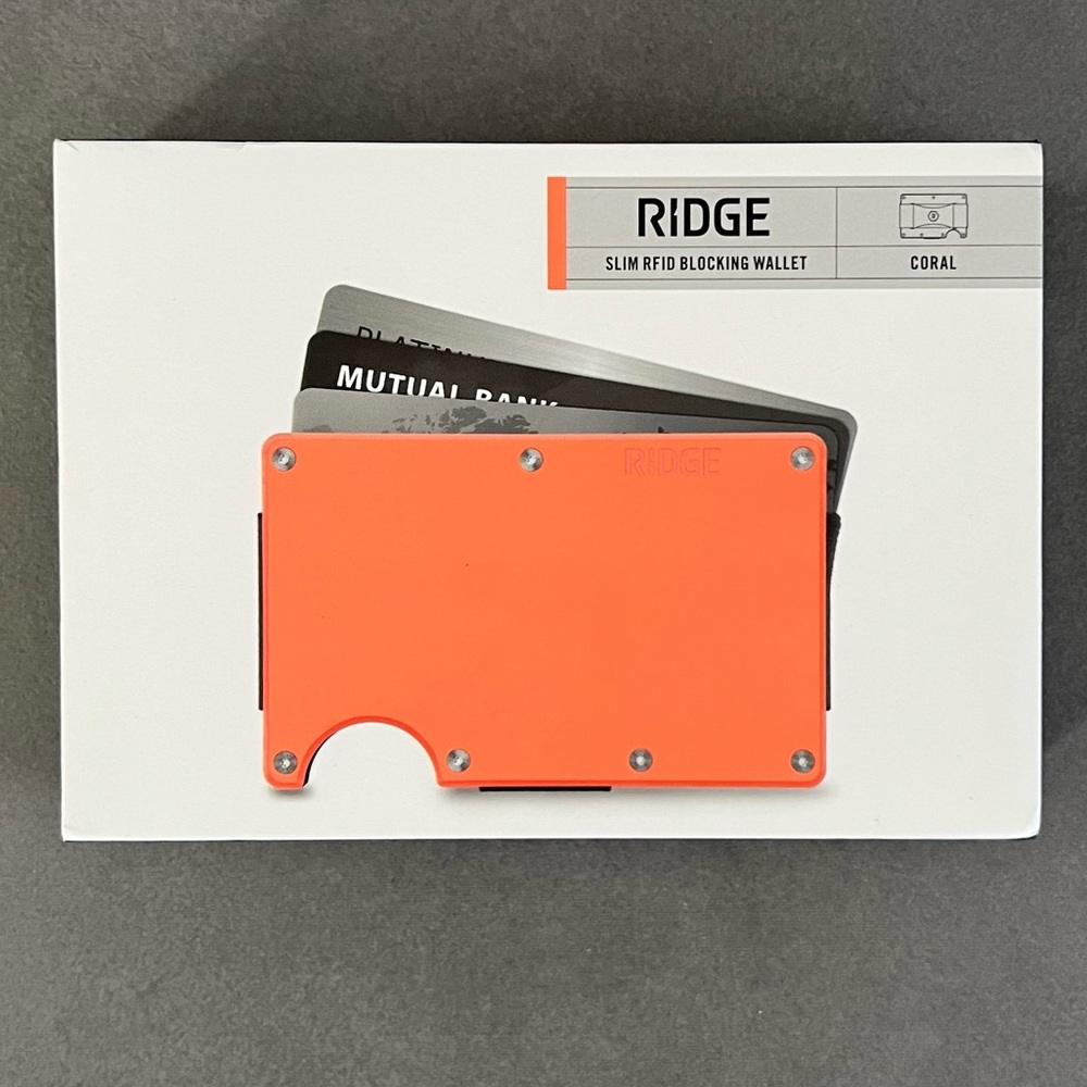 Ridge RFID Blocking Wallet, Coral Aluminum, NIB, NWT